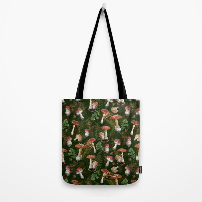 Vintage Dark Night Green Mushroom Forest Tote Bag Gallery Image 2