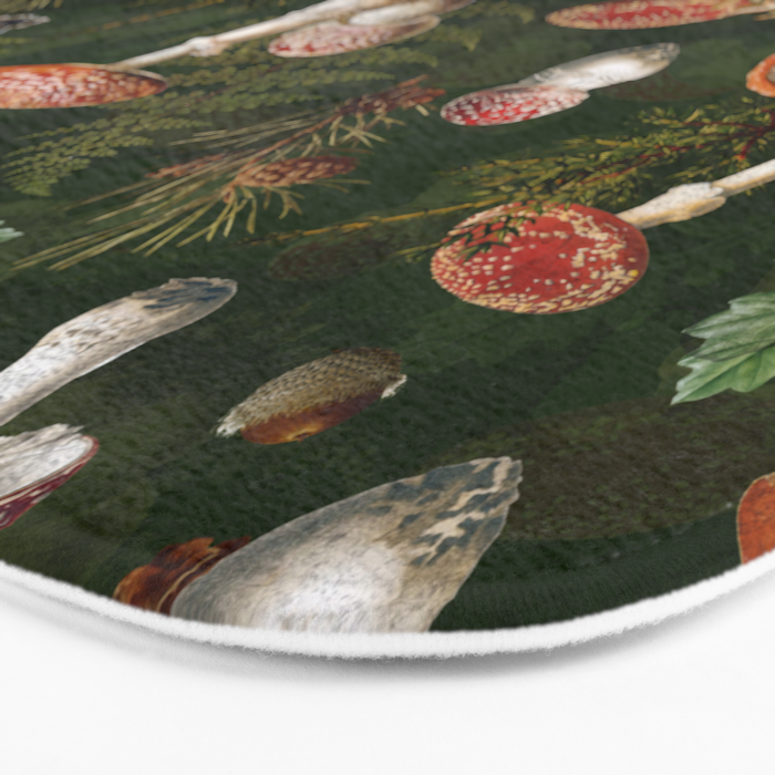 Vintage Dark Night Green Mushroom Forest Bath Mat Gallery Image 3