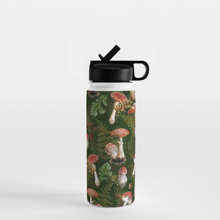 Vintage Dark Night Green Mushroom Forest Water Bottle Gallery Image 1