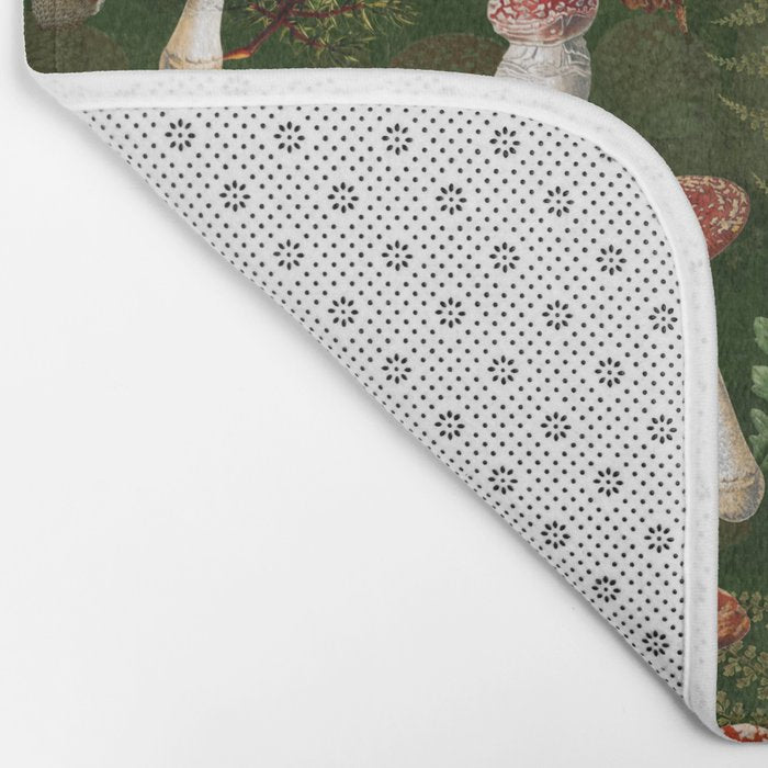 Vintage Dark Night Green Mushroom Forest Bath Mat Gallery Image 2