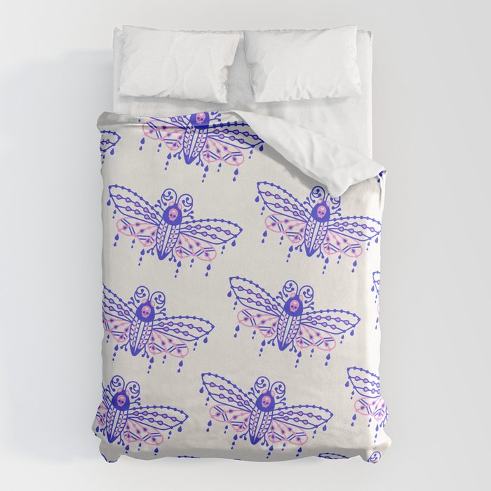 Death's Head Hawkmoth - Indigo & Pink Palette Duvet Cover Gallery Image 6