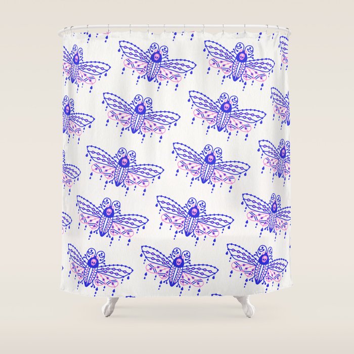 Death's Head Hawkmoth - Indigo & Pink Palette Shower Curtain Gallery Image 1