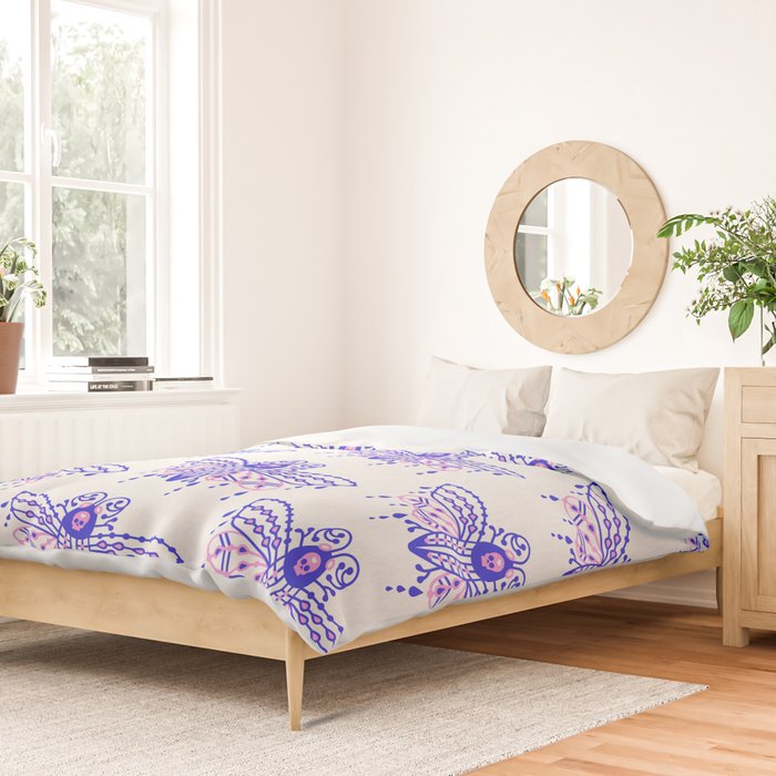 Death's Head Hawkmoth - Indigo & Pink Palette Duvet Cover Gallery Image 2