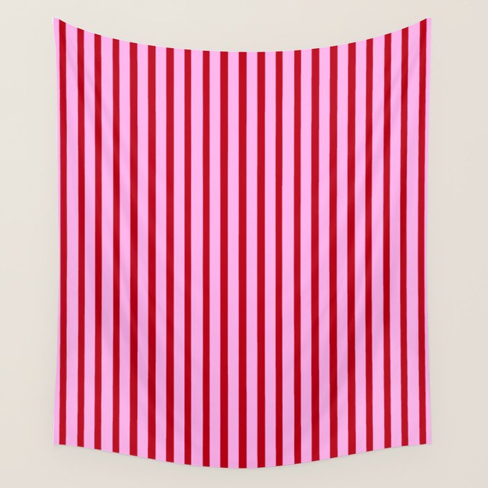 Pink and Red Candy Stripes Pattern Wall Tapestry Gallery Image 4