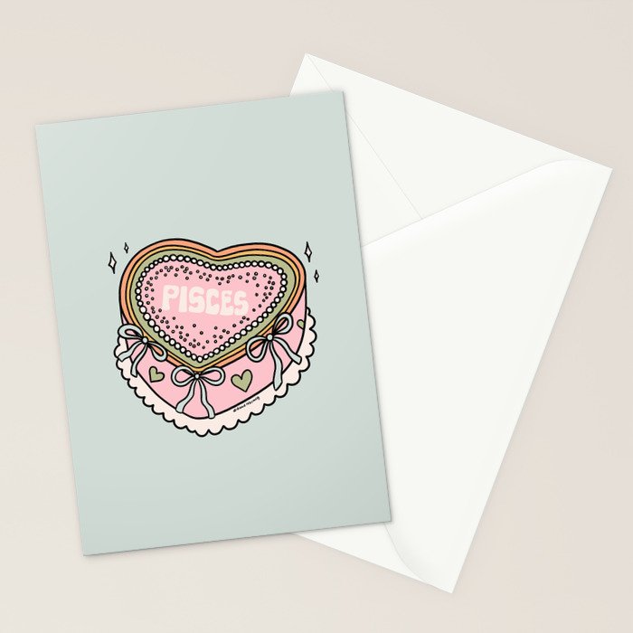 Pisces Heart Cake Stationery Card Gallery Image 2