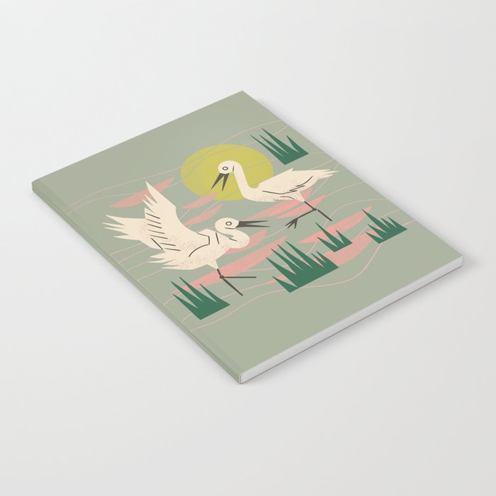 Cranes Wading At Sunset (Sage) Notebook