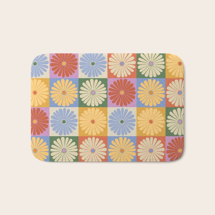 Retro Flowers Check Pattern XXIX Bath Mat Gallery Image 1