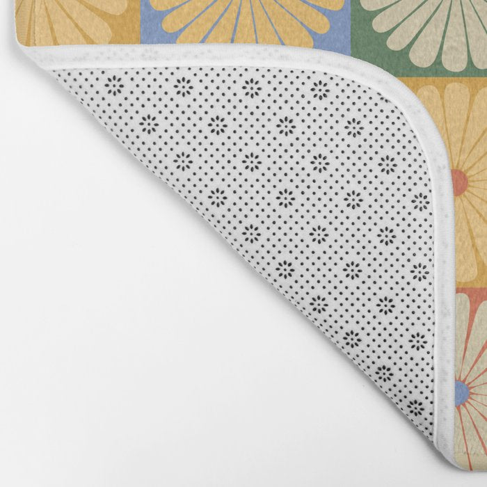 Retro Flowers Check Pattern XXIX Bath Mat Gallery Image 2