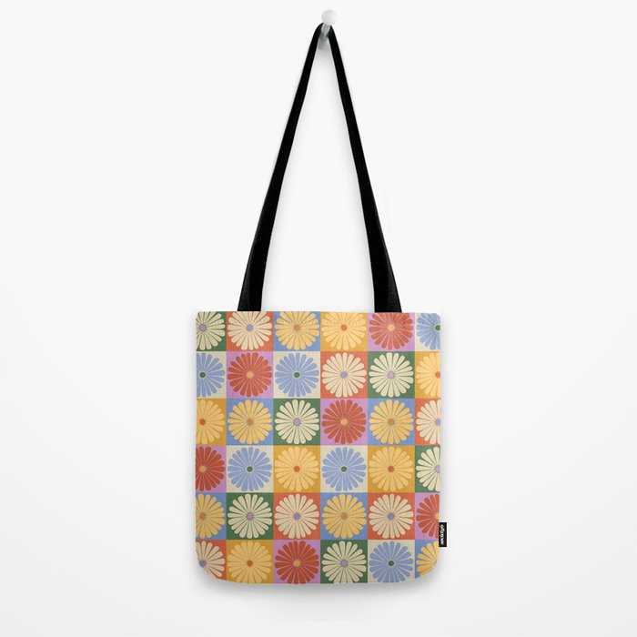 Retro Flowers Check Pattern XXIX Tote Bag Gallery Image 2