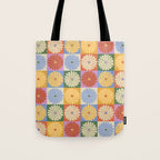 Retro Flowers Check Pattern XXIX Tote Bag Gallery Image 1
