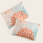 Floral Blooms, Orange, Teal, Gray Pillow Sham Gallery Image 3