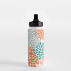 Floral Blooms, Orange, Teal, Gray Water Bottle Gallery Image 2