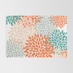 Floral Blooms, Orange, Teal, Gray Rug Gallery Image 2