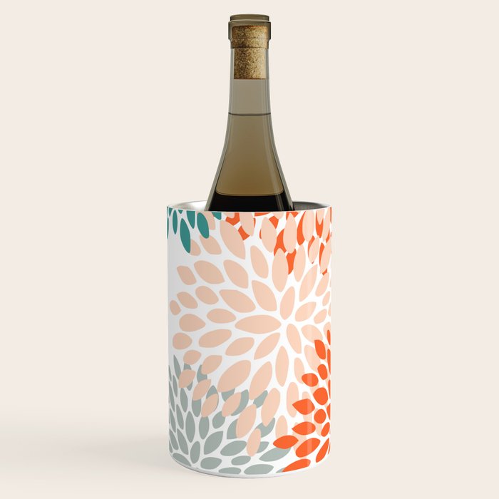 Floral Blooms, Orange, Teal, Gray Wine Chiller Gallery Image 2