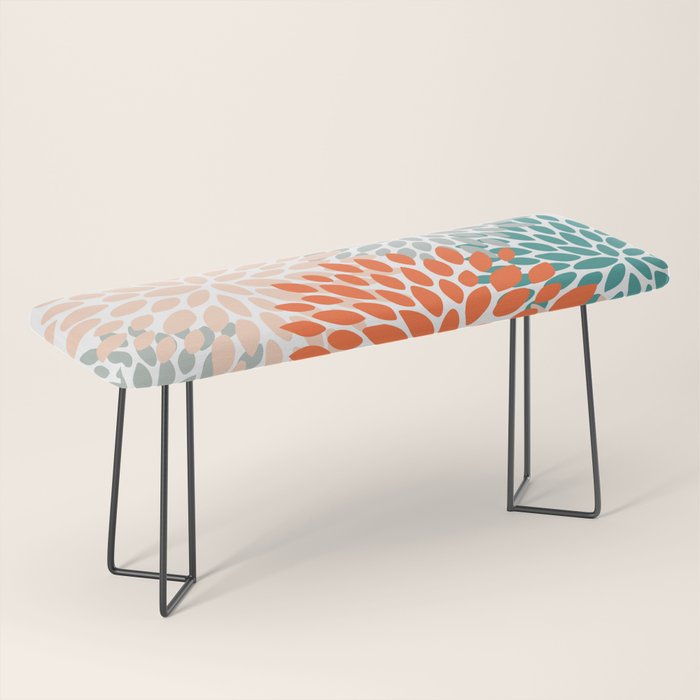 Floral Blooms, Orange, Teal, Gray Bench Gallery Image 1