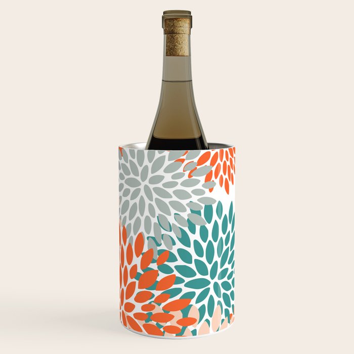 Floral Blooms, Orange, Teal, Gray Wine Chiller Gallery Image 3