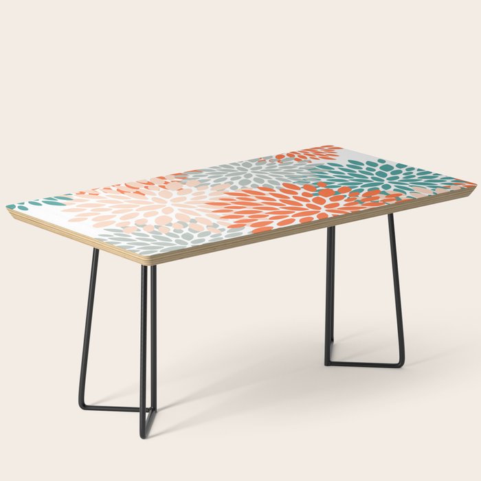 Floral Blooms, Orange, Teal, Gray Coffee Table Gallery Image 1