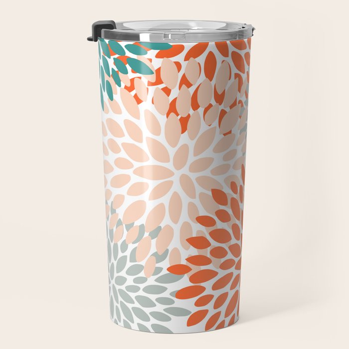 Floral Blooms, Orange, Teal, Gray Travel Mug Gallery Image 3