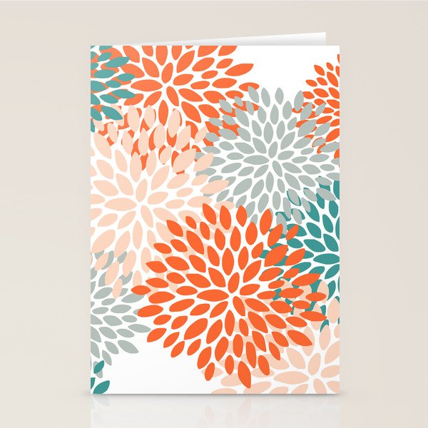 Floral Blooms, Orange, Teal, Gray Stationery Card Gallery Image 2