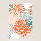Floral Blooms, Orange, Teal, Gray Stationery Card Gallery Image 2