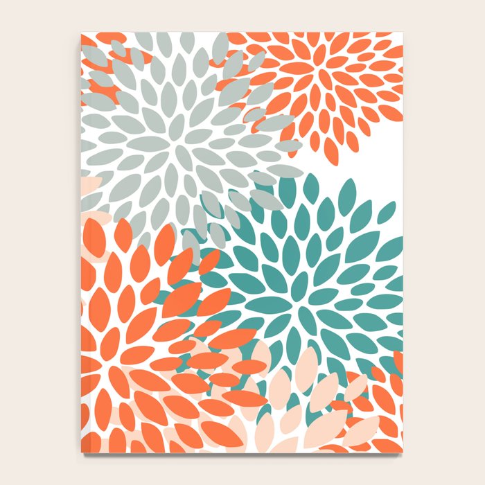 Floral Blooms, Orange, Teal, Gray Notebook Gallery Image 4