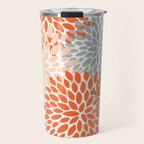 Floral Blooms, Orange, Teal, Gray Travel Mug Gallery Image 1