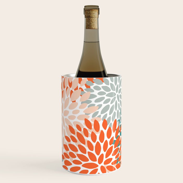 Floral Blooms, Orange, Teal, Gray Wine Chiller Gallery Image 1