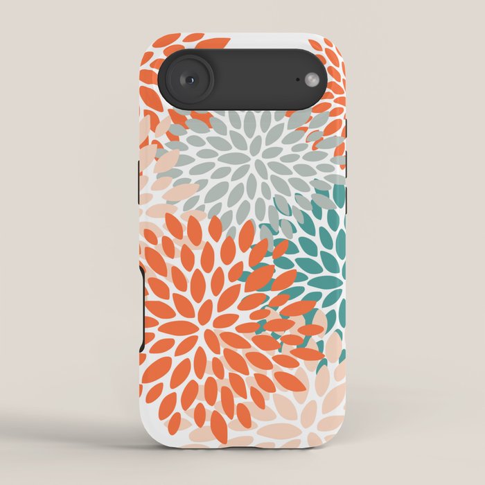 Floral Blooms, Orange, Teal, Gray iPhone Case Gallery Image 2