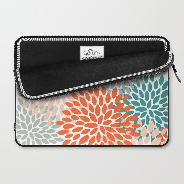 Floral Blooms, Orange, Teal, Gray Laptop Sleeve Gallery Image 2