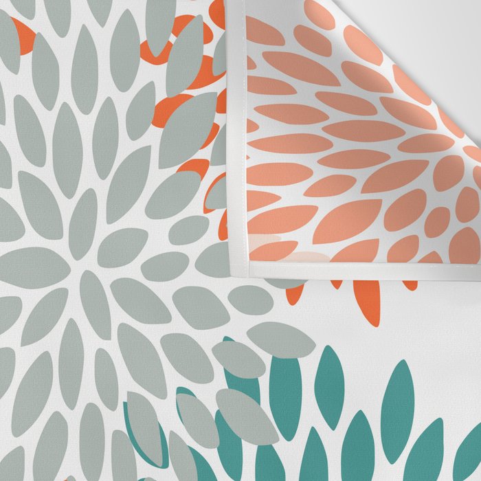 Floral Blooms, Orange, Teal, Gray Wall Tapestry Gallery Image 3