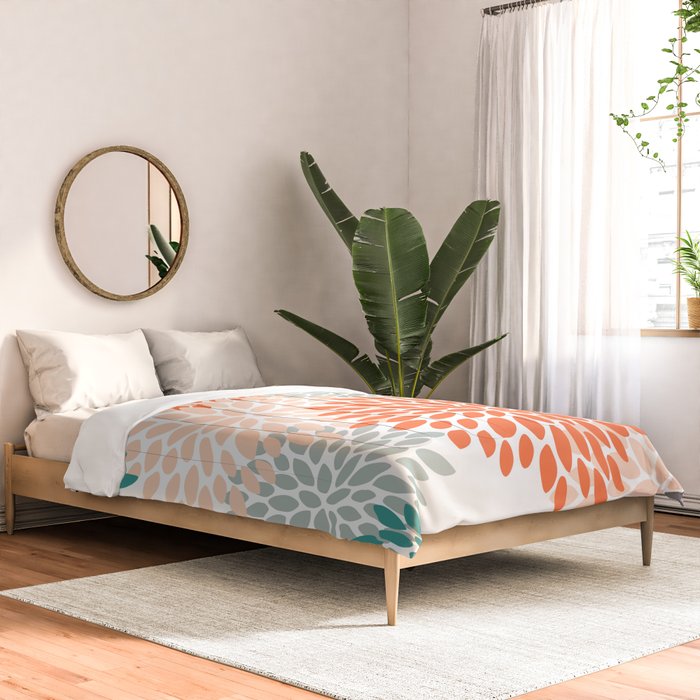 Floral Blooms, Orange, Teal, Gray Comforter Gallery Image 2