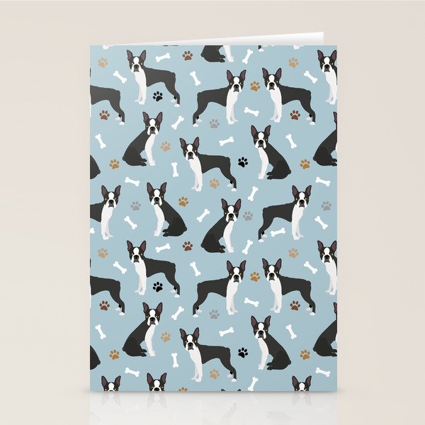 Boston Terrier Dogs Pattern Blue Stationery Card Gallery Image 1
