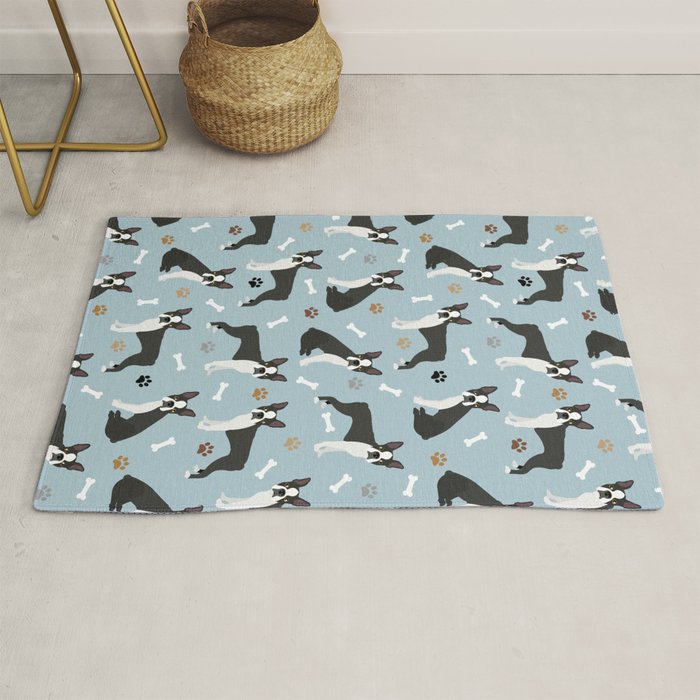 Boston Terrier Dogs Pattern Blue Rug Gallery Image 1