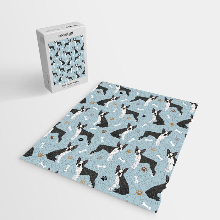 Boston Terrier Dogs Pattern Blue Jigsaw Puzzle Gallery Image 2