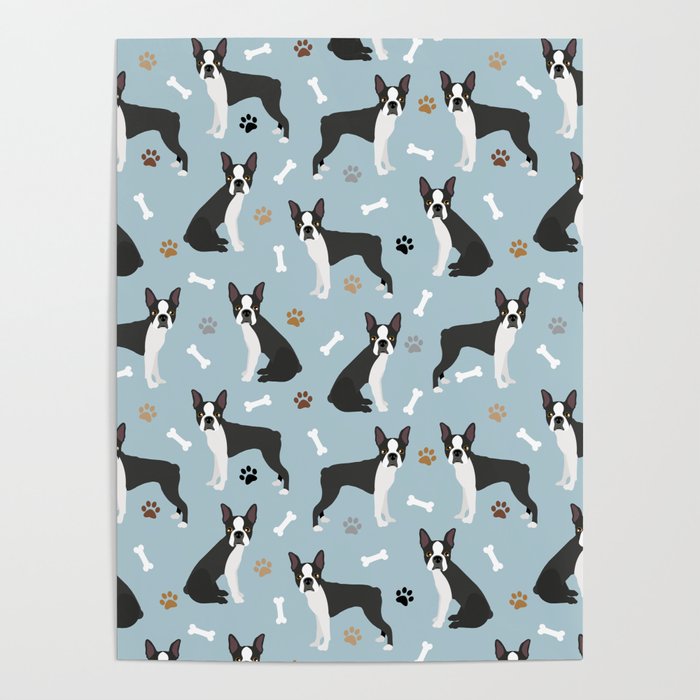 Boston Terrier Dogs Pattern Blue Poster Gallery Image 4