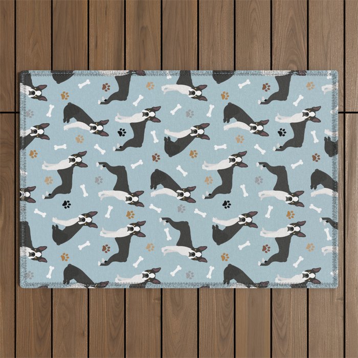 Boston Terrier Dogs Pattern Blue Outdoor Rug Gallery Image 1