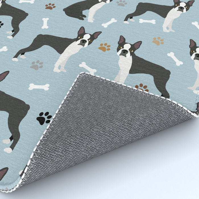 Boston Terrier Dogs Pattern Blue Rug Gallery Image 4