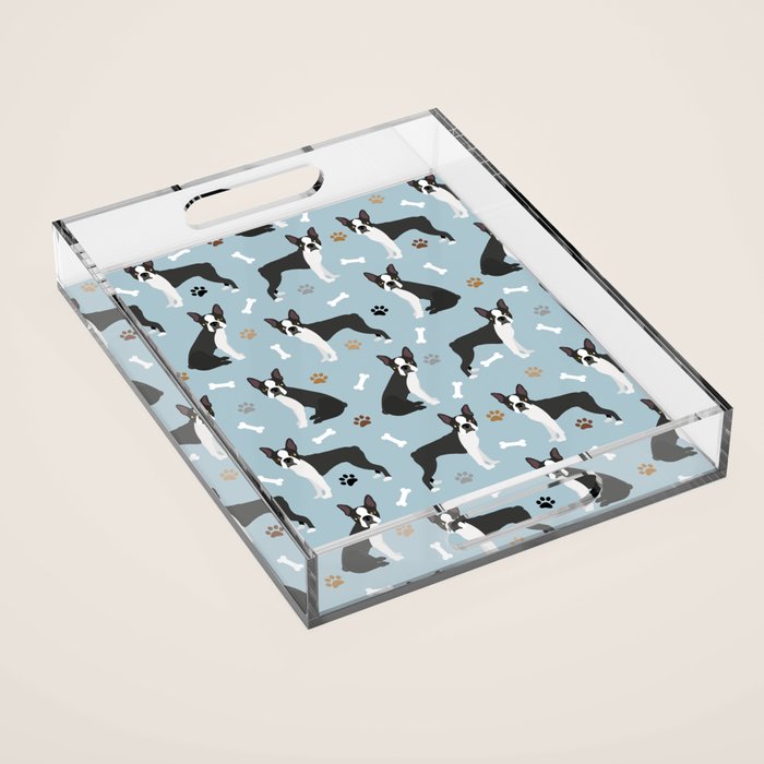 Boston Terrier Dogs Pattern Blue Acrylic Tray Gallery Image 1