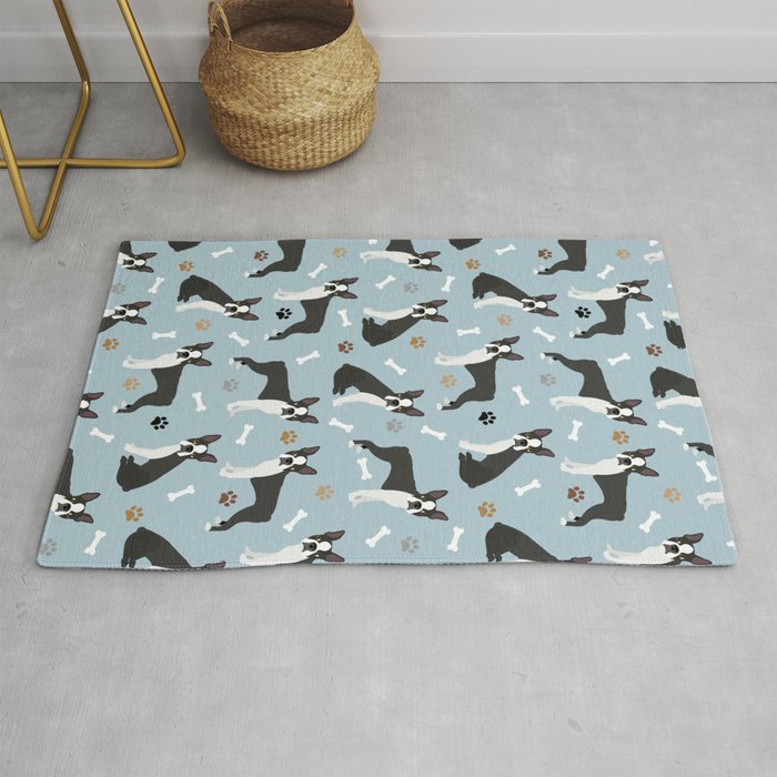Boston Terrier Dogs Pattern Blue Rug Gallery Image 1