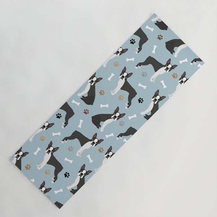 Boston Terrier Dogs Pattern Blue Yoga Mat Gallery Image 1