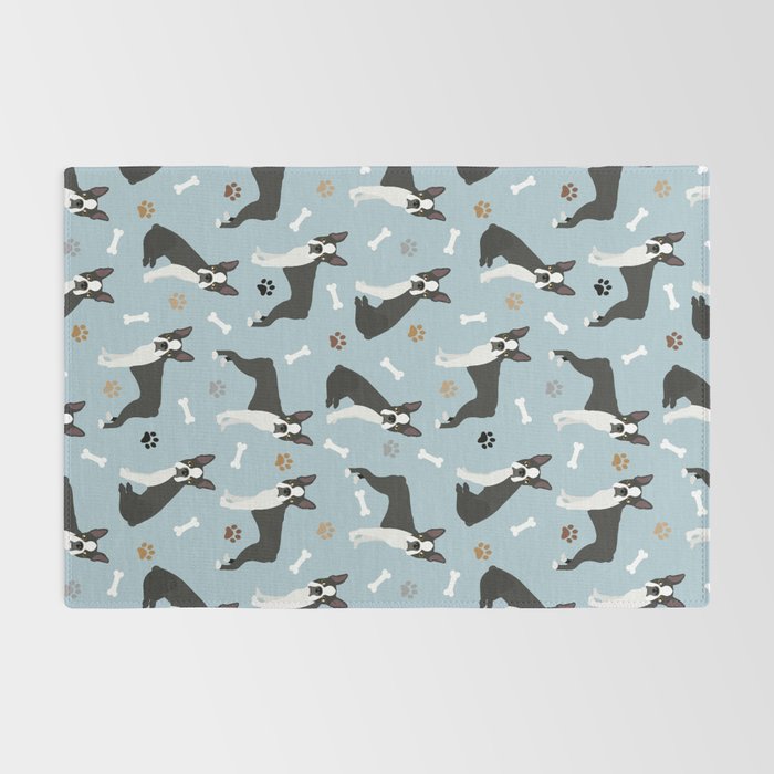 Boston Terrier Dogs Pattern Blue Rug Gallery Image 2
