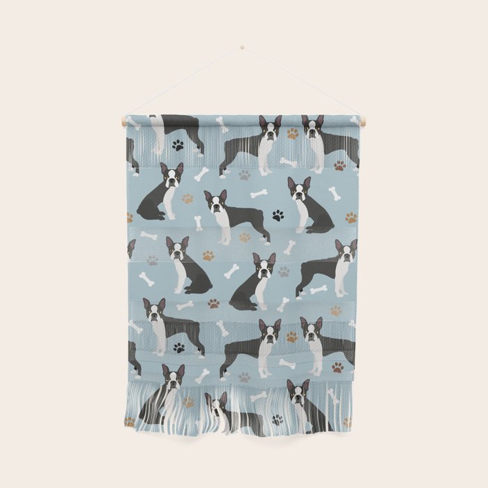 Boston Terrier Dogs Pattern Blue Wall Hanging Gallery Image 1