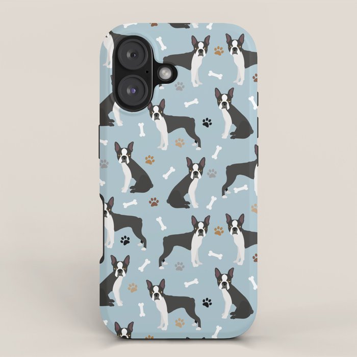 Boston Terrier Dogs Pattern Blue iPhone Case Gallery Image 1