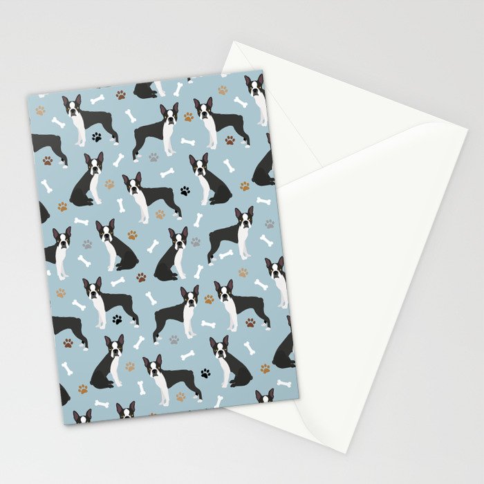 Boston Terrier Dogs Pattern Blue Stationery Card Gallery Image 2