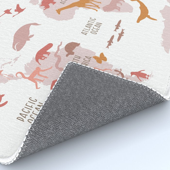 Kids animal world map in shades of pink, blush, rose. Minimalist Scandinavian style Rug Gallery Image 4