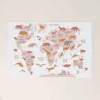 Kids animal world map in shades of pink, blush, rose. Minimalist Scandinavian style Welcome Mat Gallery Image 1