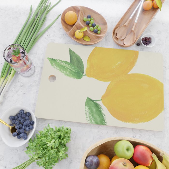 Lemon Watercolor Illustration - Big Cutting Board Gallery Image 2