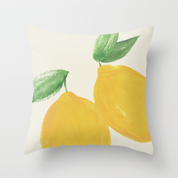 Lemon Watercolor Illustration - Big Throw Pillow Gallery Image 1
