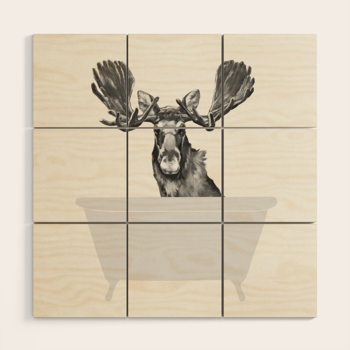 Vintage Moose in Bathtub Wood Wall Art Gallery Image 1