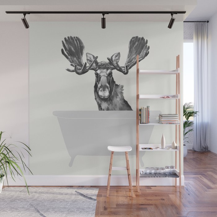 Vintage Moose in Bathtub Wall Mural Gallery Image 1